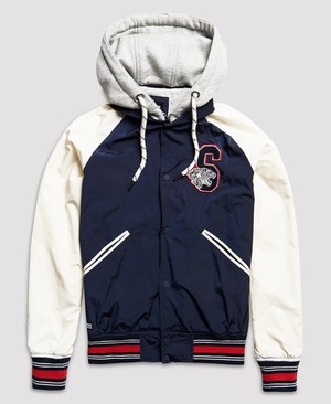 Superdry Hooded Collegiate Bomber Férfi Kabát Sötétkék | WFADJ0186